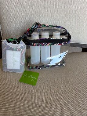 Vera Bradley Travel toiletries bag and Luggage Tag Floral Trim Black Pink Green